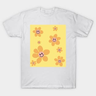 pattern flower emoji happy pink orange yellow T-Shirt